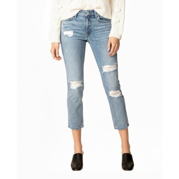 Derek Lam 10 Crosby Denim - Derek Lam 10 Crosby Mila Mid-Rise Distressed Girlfriend Jeans Cropped Sz 29